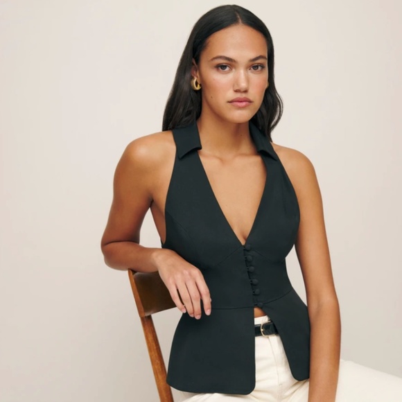 NWT Reformation Rylan Vest Top Black Collar - Picture 1 of 6